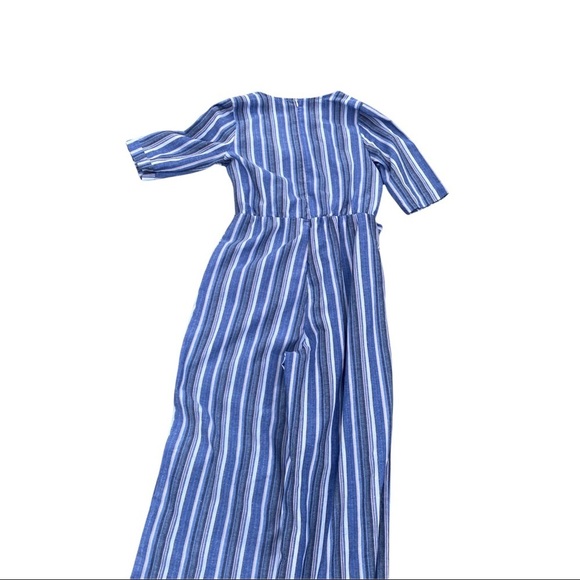 Rebellion Again Light Blue White Striped Tie-in-Front 3/4 Sleeve Jumper Romper M - Picture 6 of 11